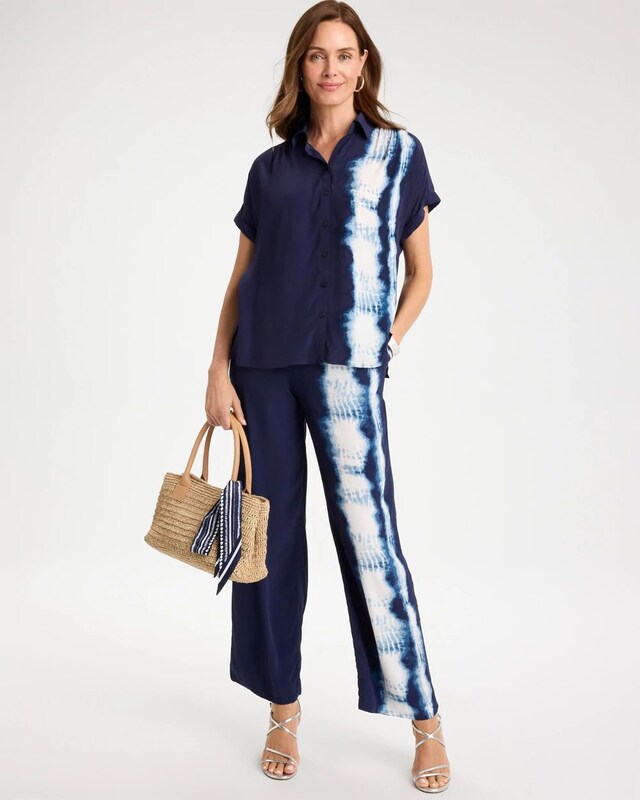 Faux Silk Henley Colorblock Top - image 2